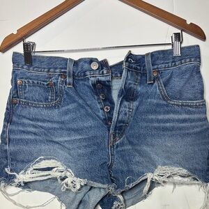 Levi's Blue Distressed Jean Shorts